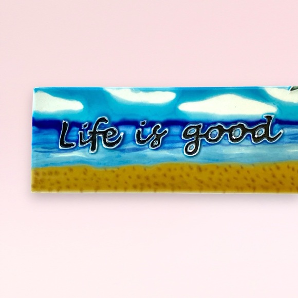 “Life is Good” Ceramic Tile Sign 15.75” Wall Hanging Beach Palm Trees - Picture 3 of 13